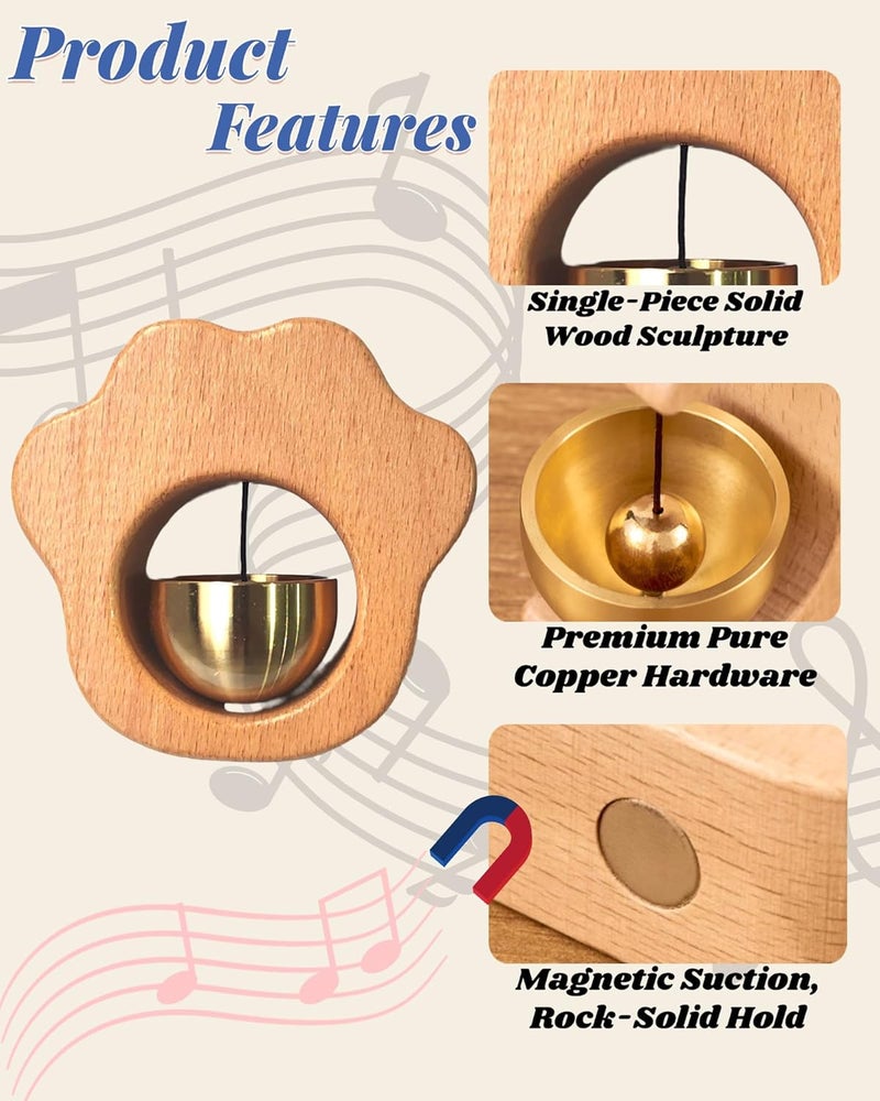 BovcTrraann Magnetic Shopkeepers Bell - Handcrafted Wooden Door Chime for Home, Garden, Porch, or Backyard, Rustic Housewarming Gift for Room or Outdoor Decor (Cat Paw-Shaped) - Image 3